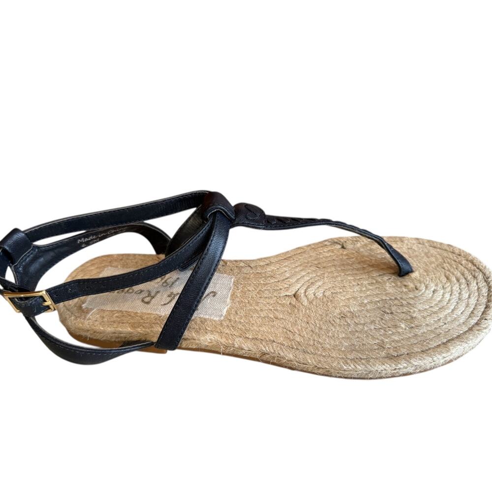 Jack Rogers Evie Espadrille Leather Whipstitch Thong Sandals Navy Blue 6.5